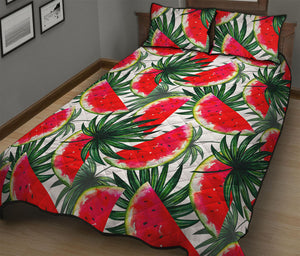 White Palm Leaf Watermelon Pattern Print Quilt Bed Set