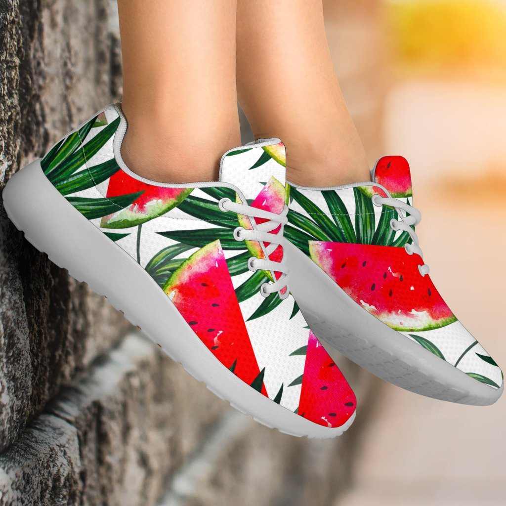 White Palm Leaf Watermelon Pattern Print Sport Shoes GearFrost