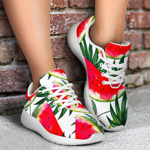 White Palm Leaf Watermelon Pattern Print Sport Shoes GearFrost