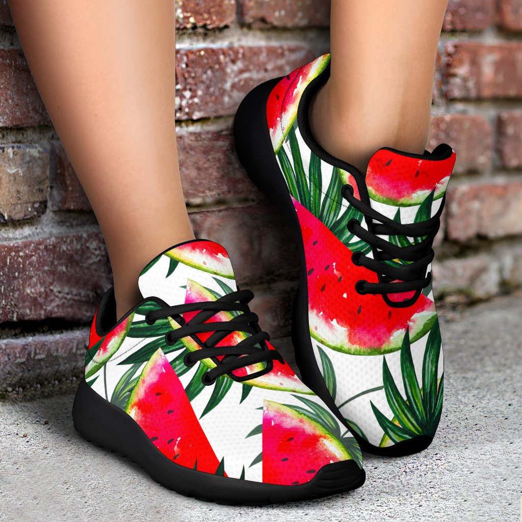 White Palm Leaf Watermelon Pattern Print Sport Shoes GearFrost