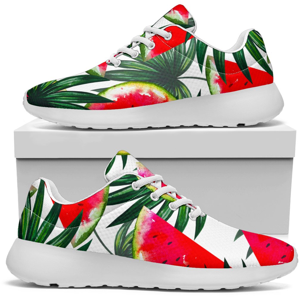 White Palm Leaf Watermelon Pattern Print Sport Shoes GearFrost