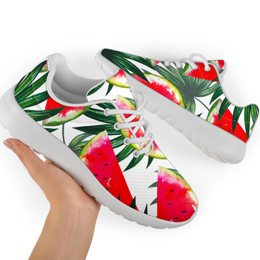 White Palm Leaf Watermelon Pattern Print Sport Shoes GearFrost