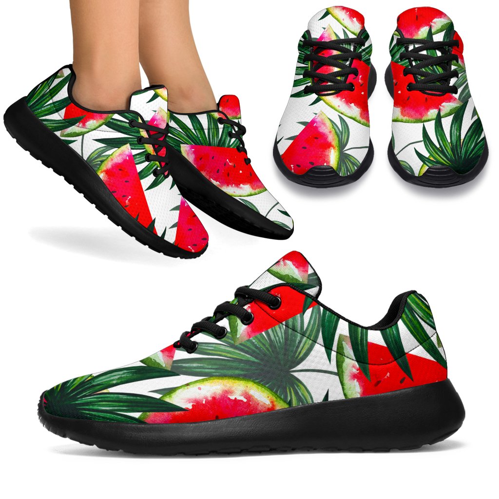 White Palm Leaf Watermelon Pattern Print Sport Shoes GearFrost