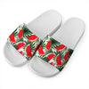 White Palm Leaf Watermelon Pattern Print White Slide Sandals