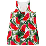 White Palm Leaf Watermelon Pattern Print Women's Racerback Tank Top