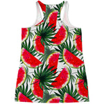 White Palm Leaf Watermelon Pattern Print Women's Racerback Tank Top