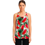 White Palm Leaf Watermelon Pattern Print Women's Racerback Tank Top