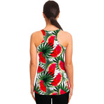 White Palm Leaf Watermelon Pattern Print Women's Racerback Tank Top