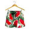 White Palm Leaf Watermelon Pattern Print Women's Shorts