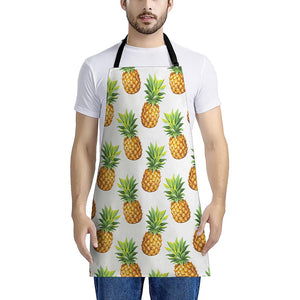 White Pineapple Pattern Print Apron