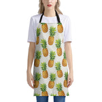 White Pineapple Pattern Print Apron