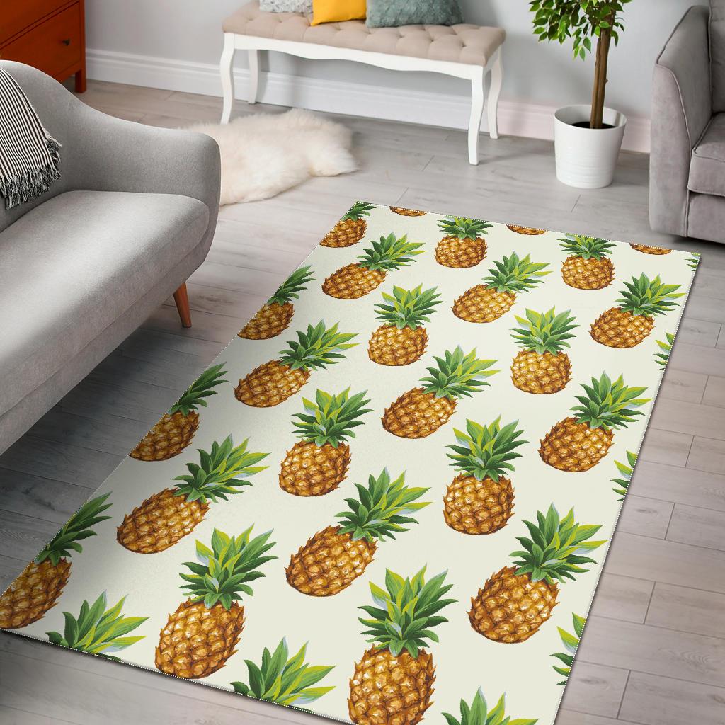 White Pineapple Pattern Print Area Rug GearFrost