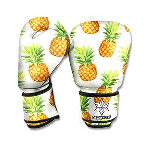 White Pineapple Pattern Print Boxing Gloves