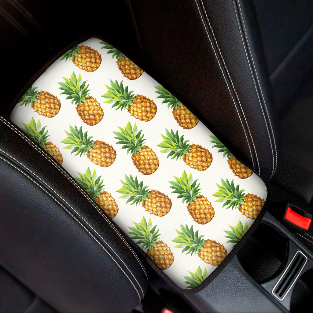 White Pineapple Pattern Print Car Center Console Cover