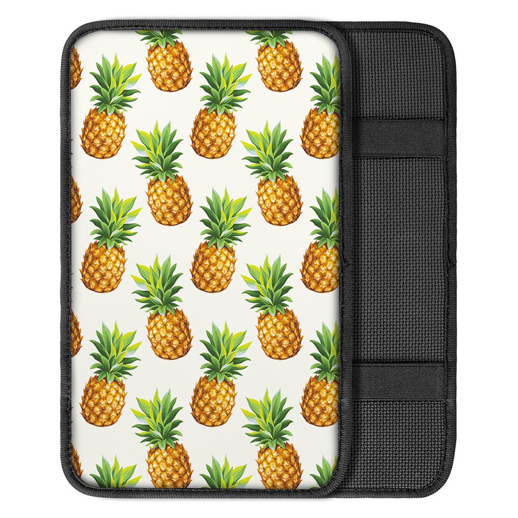 White Pineapple Pattern Print Car Center Console Cover