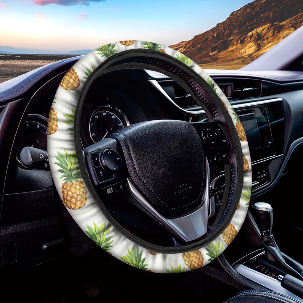 White Pineapple Pattern Print Car Steering Wheel Cover