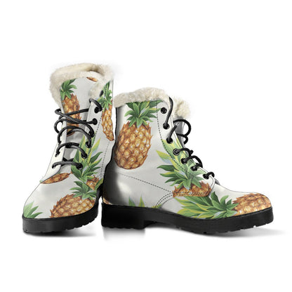 White Pineapple Pattern Print Comfy Boots GearFrost