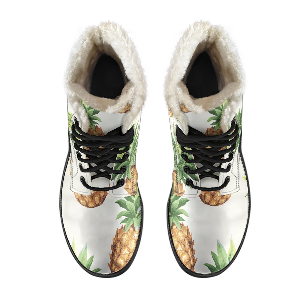 White Pineapple Pattern Print Comfy Boots GearFrost