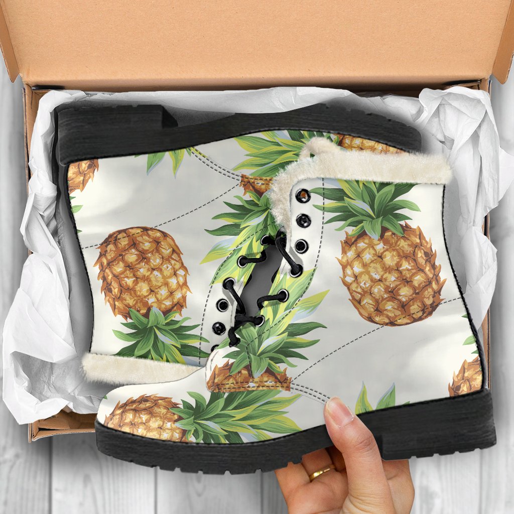 White Pineapple Pattern Print Comfy Boots GearFrost