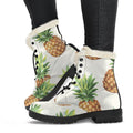 White Pineapple Pattern Print Faux Fur Leather Boots