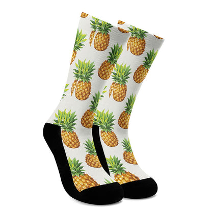 White Pineapple Pattern Print Crew Socks
