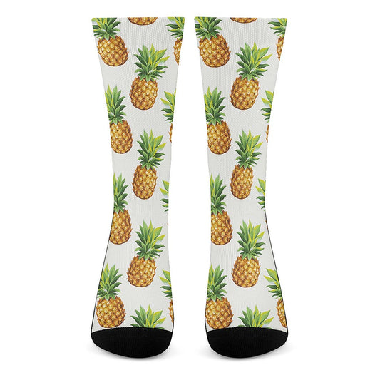 White Pineapple Pattern Print Crew Socks