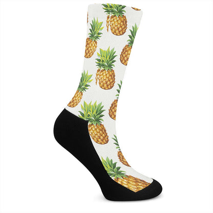 White Pineapple Pattern Print Crew Socks