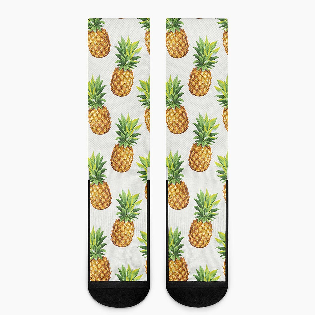 White Pineapple Pattern Print Crew Socks