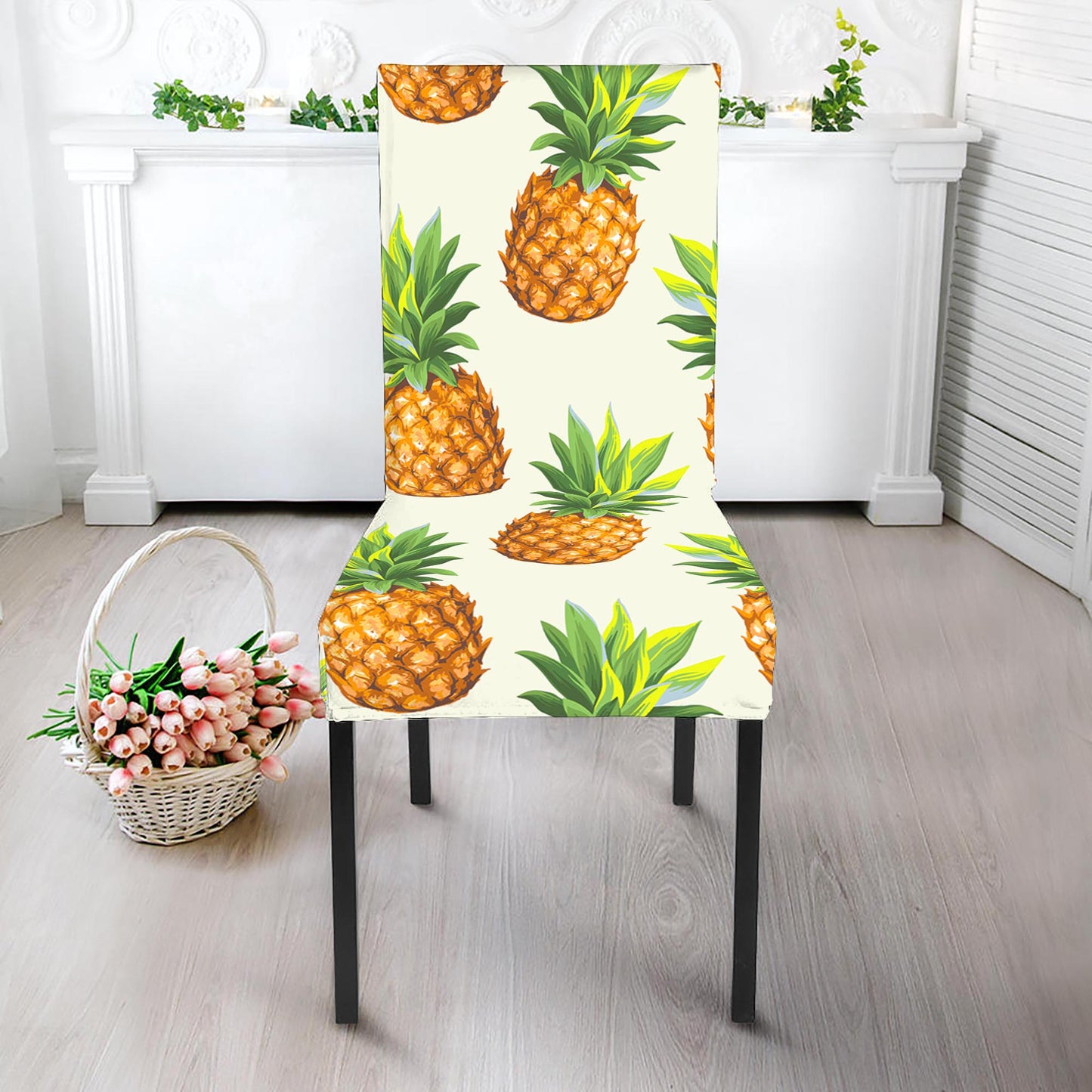White Pineapple Pattern Print Dining Chair Slipcover