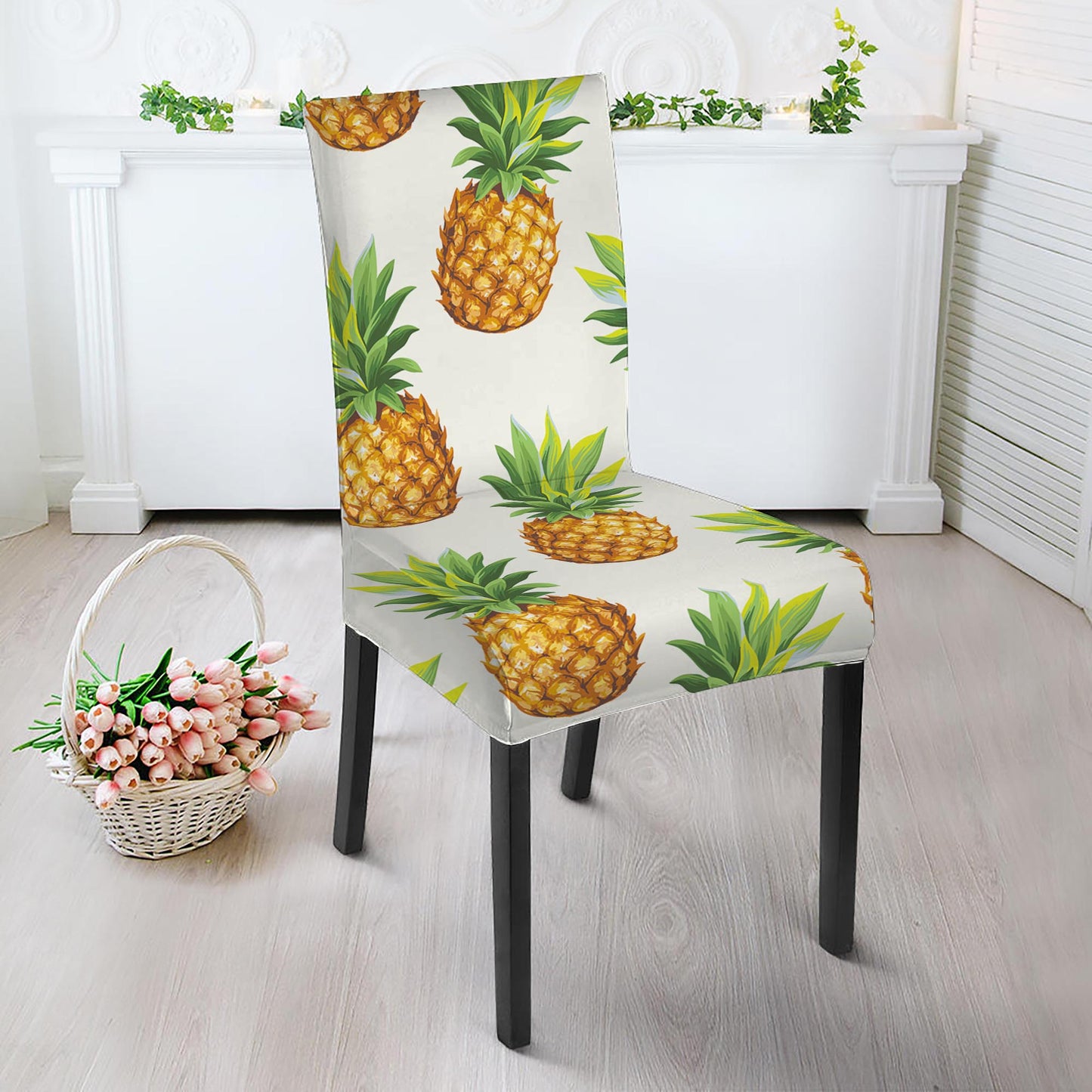 White Pineapple Pattern Print Dining Chair Slipcover
