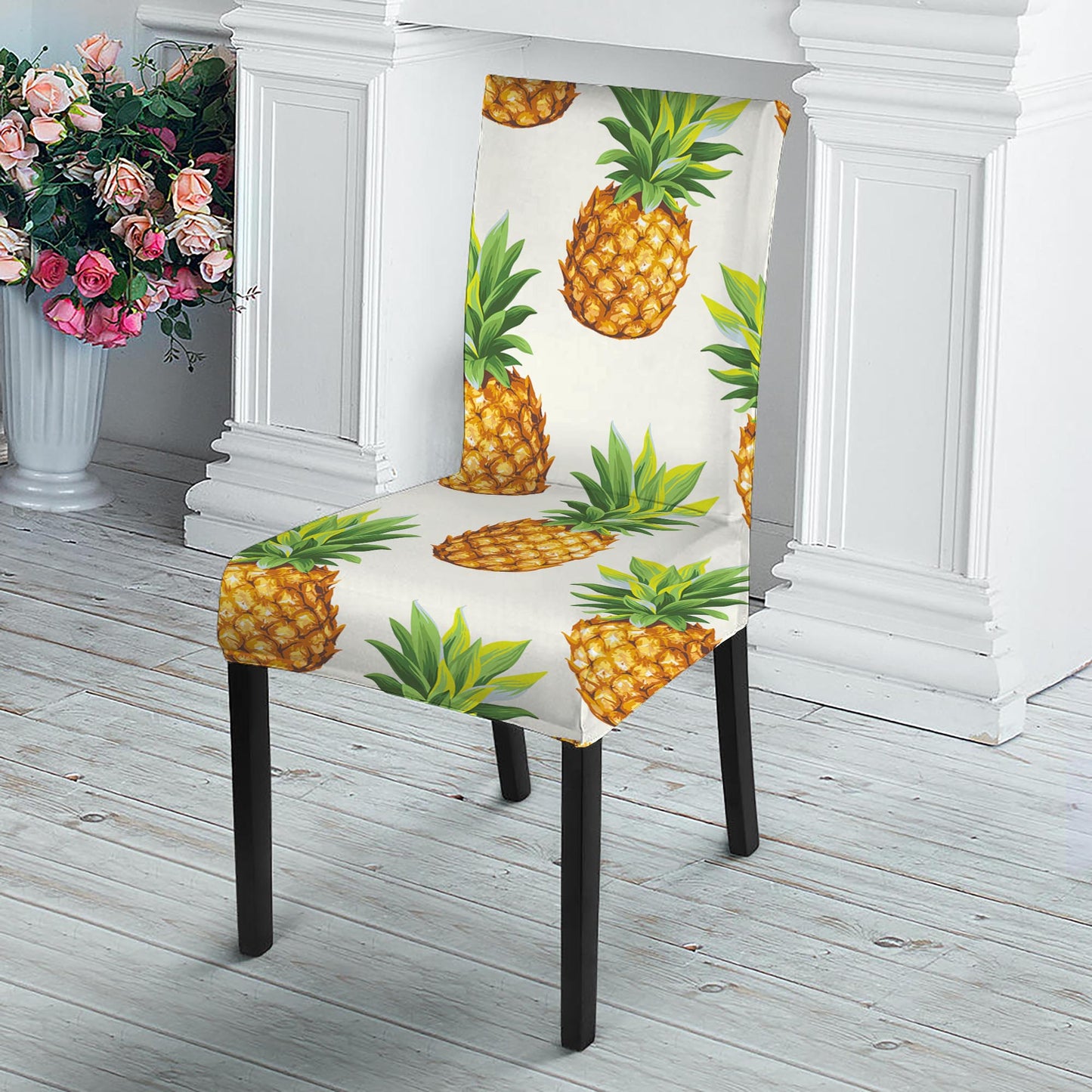 White Pineapple Pattern Print Dining Chair Slipcover