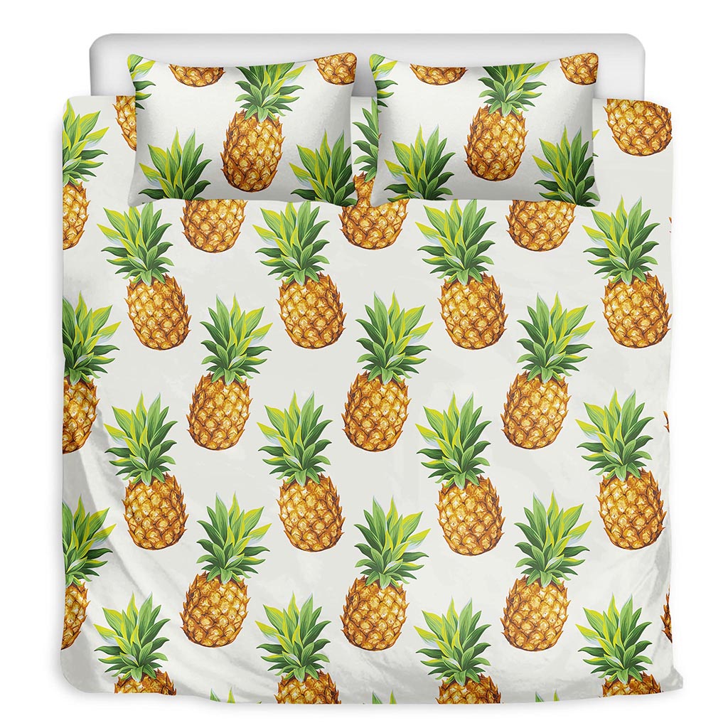 White Pineapple Pattern Print Duvet Cover Bedding Set