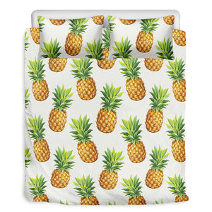White Pineapple Pattern Print Duvet Cover Bedding Set