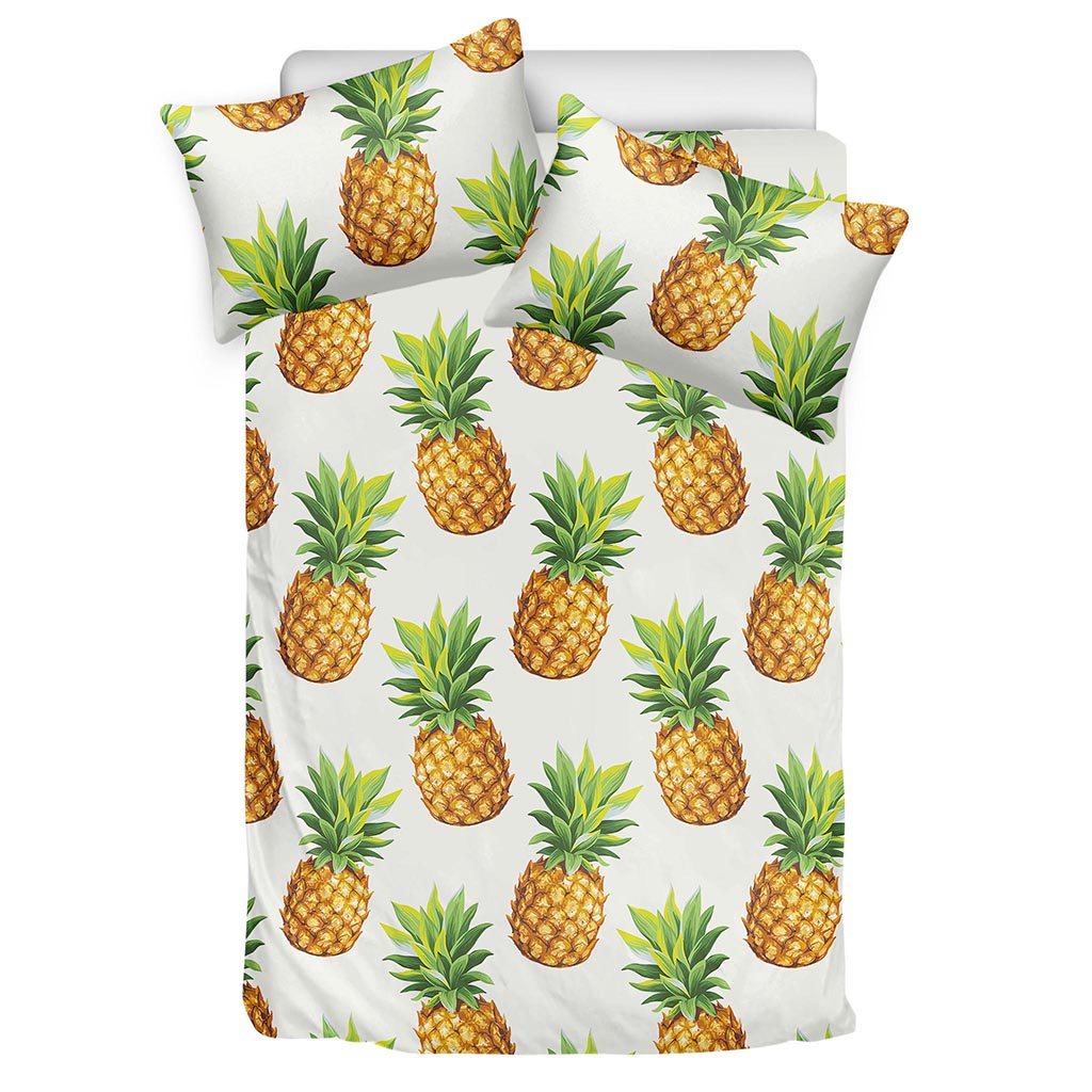 White Pineapple Pattern Print Duvet Cover Bedding Set