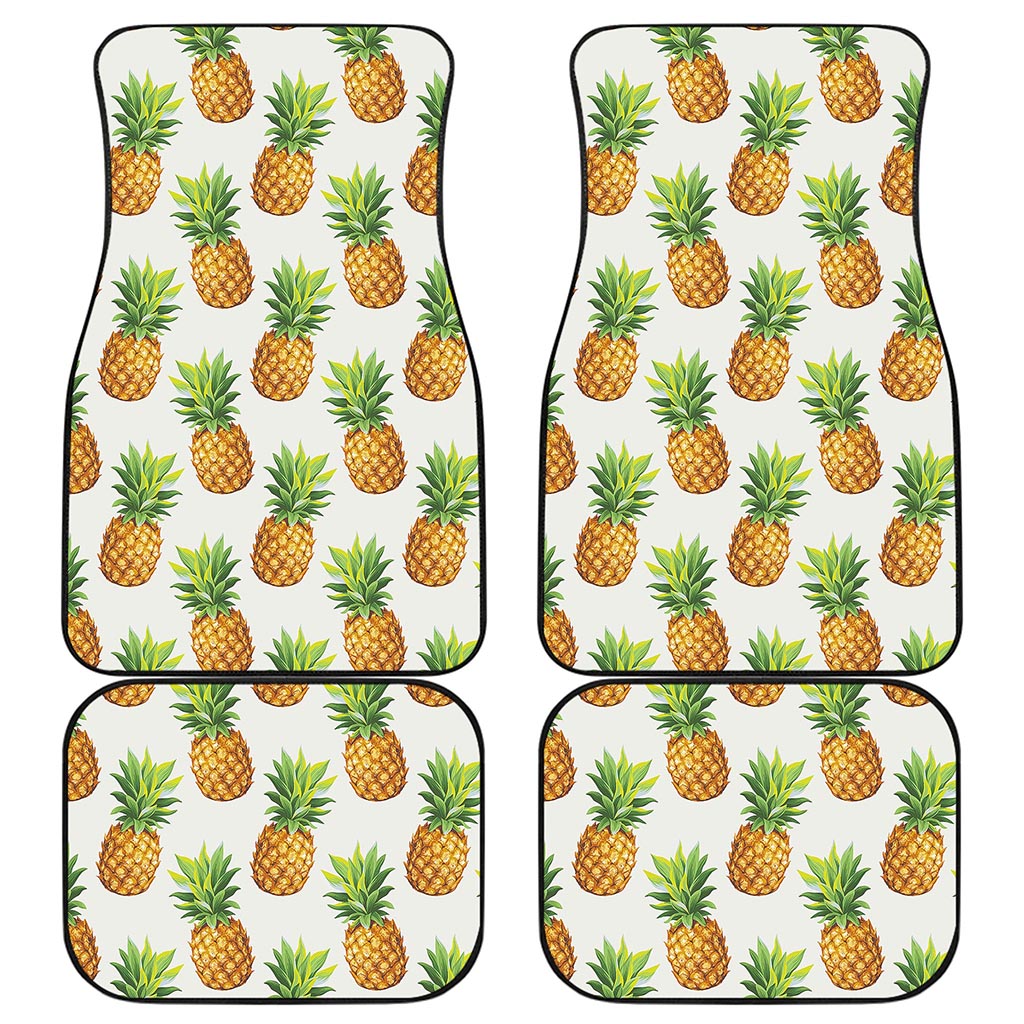 White Pineapple Pattern Print Front and Back Car Floor Mats