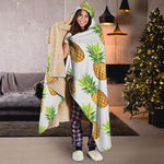 White Pineapple Pattern Print Hooded Blanket