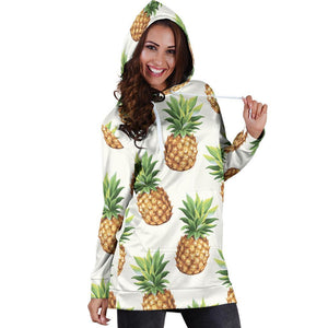 White Pineapple Pattern Print Hoodie Dress GearFrost