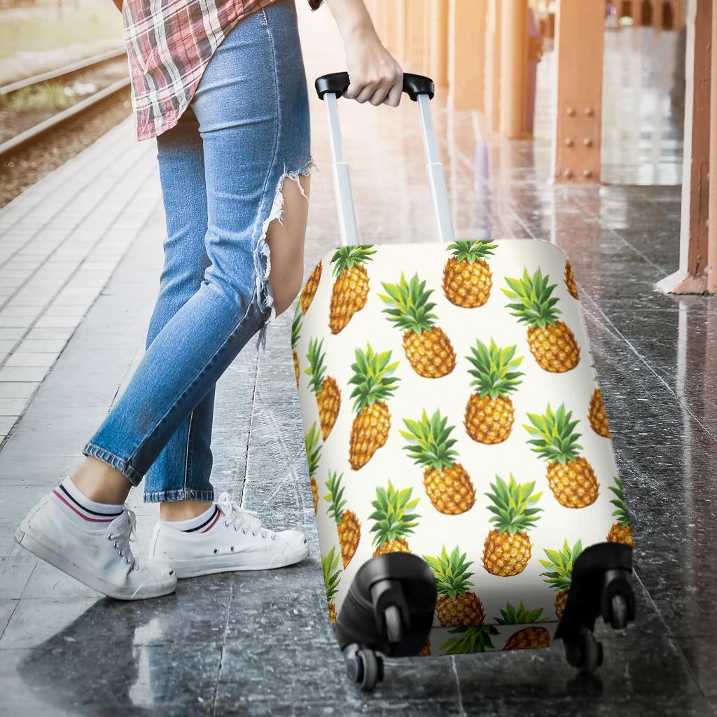 White Pineapple Pattern Print Luggage Cover GearFrost