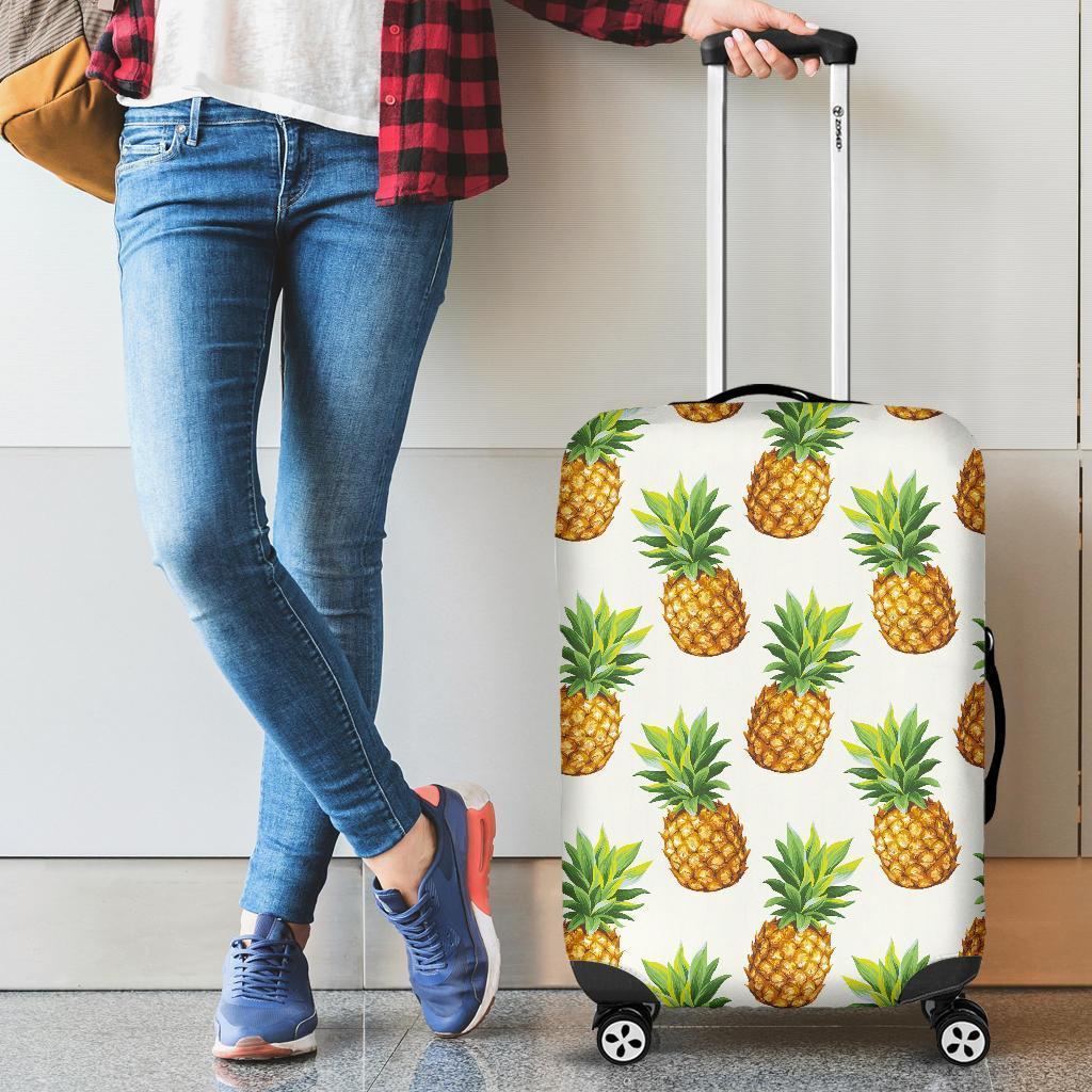 White Pineapple Pattern Print Luggage Cover GearFrost