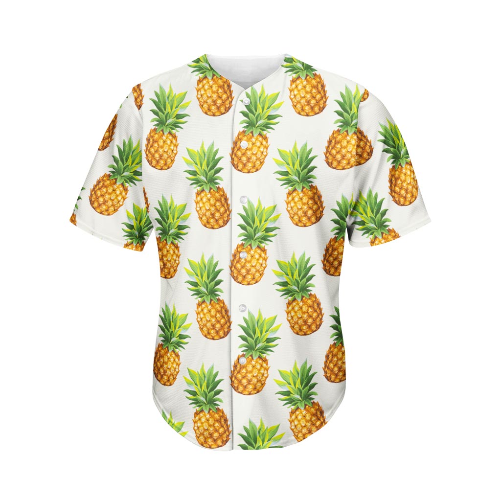 White Pineapple Pattern Print Men's Baseball Jersey