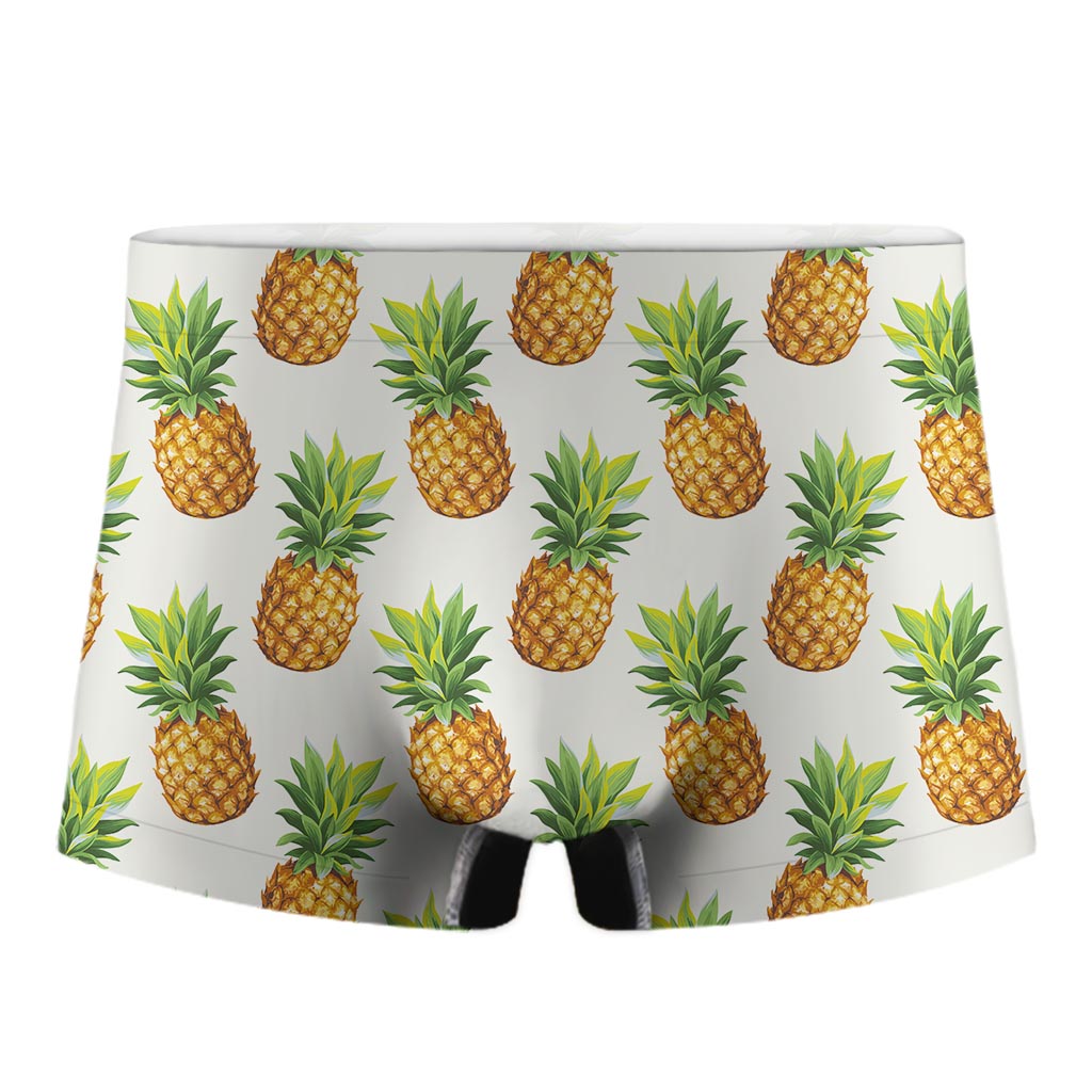 White Pineapple Pattern Print Men's Boxer Briefs