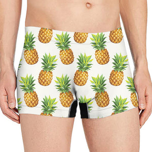 White Pineapple Pattern Print Men's Boxer Briefs