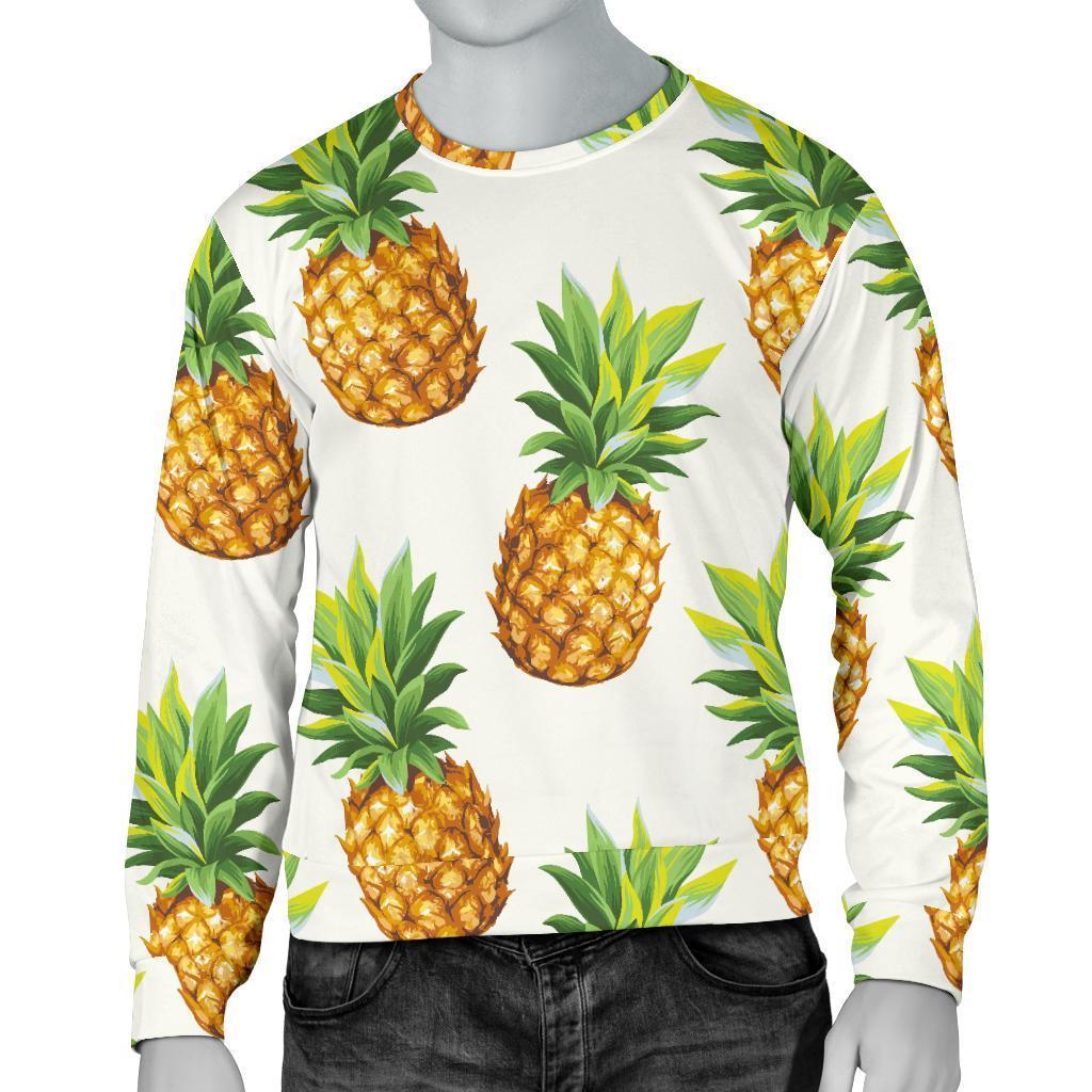 White Pineapple Pattern Print Men's Crewneck Sweatshirt GearFrost