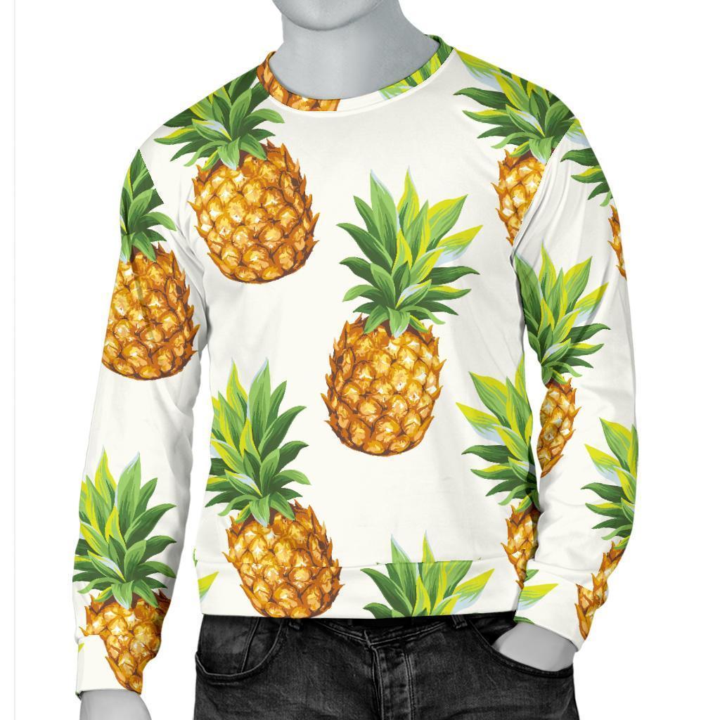 White Pineapple Pattern Print Men's Crewneck Sweatshirt GearFrost