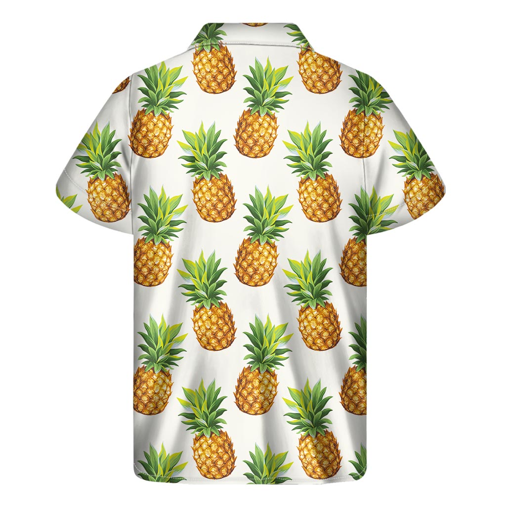 White Pineapple Pattern Print Men's Short Sleeve Shirt