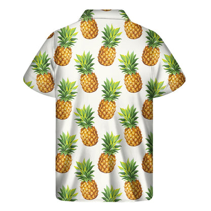 White Pineapple Pattern Print Men's Short Sleeve Shirt