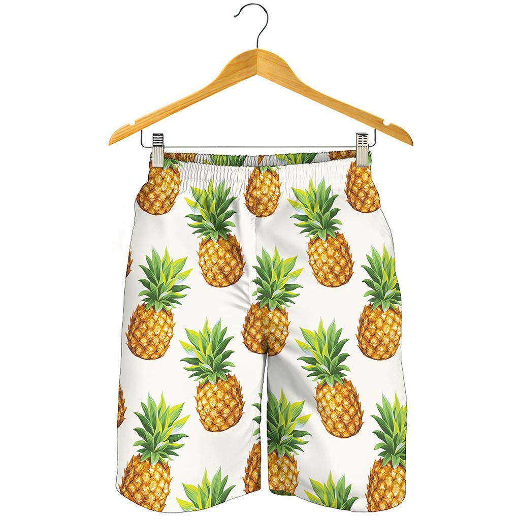 White Pineapple Pattern Print Men's Shorts