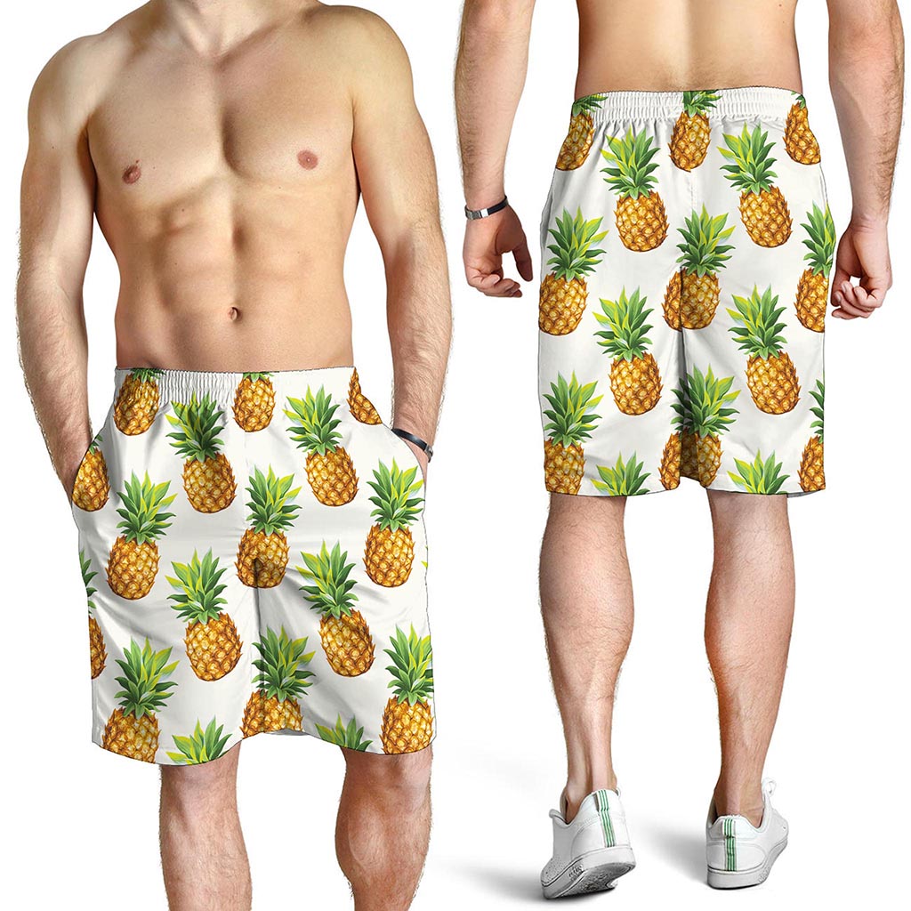 White Pineapple Pattern Print Men's Shorts