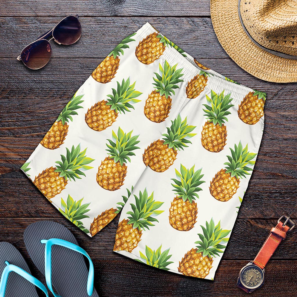 White Pineapple Pattern Print Men's Shorts