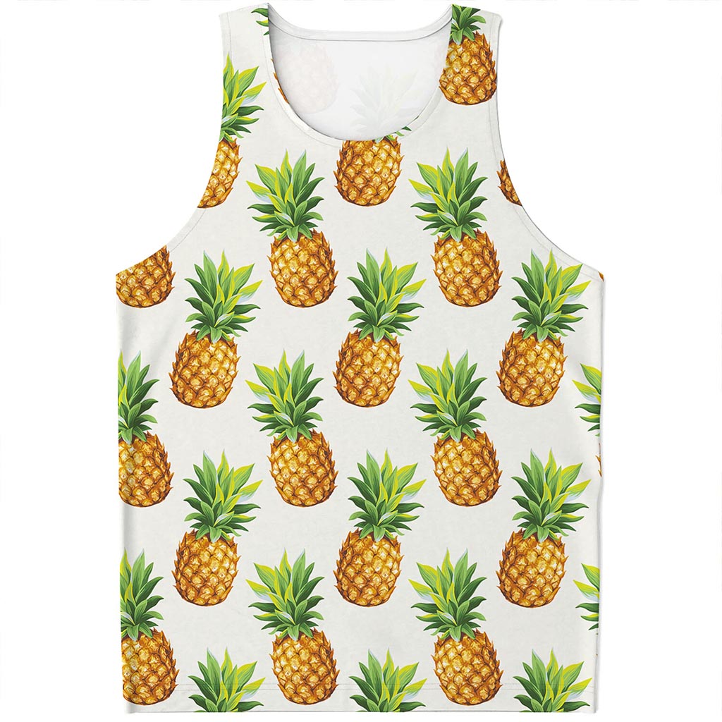 White Pineapple Pattern Print Men's Tank Top